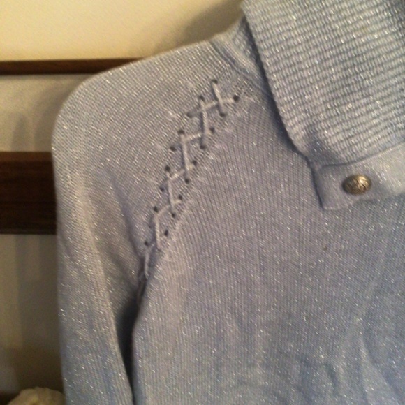 WHBM Light Blue Metallic knit Snap Cowl Neck Sweater lace accent sz xs - Picture 5 of 9